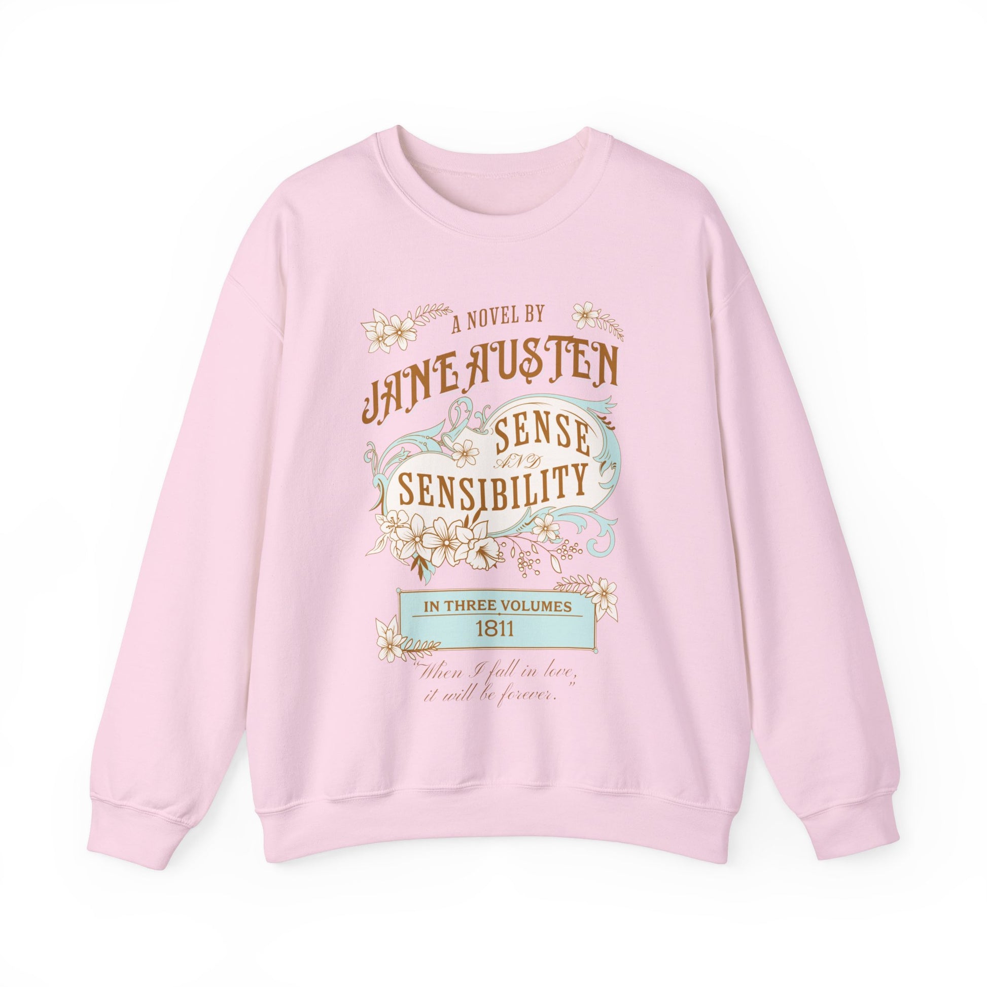 Jane Austen Sweatshirt, Sense & Sensibility Historical Romance Sweater, Bookish Literary Jane Austen Fan Art Gift, Gift for Her, Readers, Sweatshirt Printify S Light Pink 