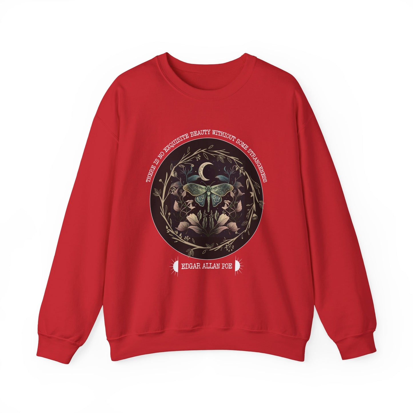 Edgar Allan Poe, Fairycore Night Garden Sweatshirt, Book Lover, Haunting Gothic Botanical Gift, Light, Dark Academia, Literature Sweater Sweatshirt Printify S Red 