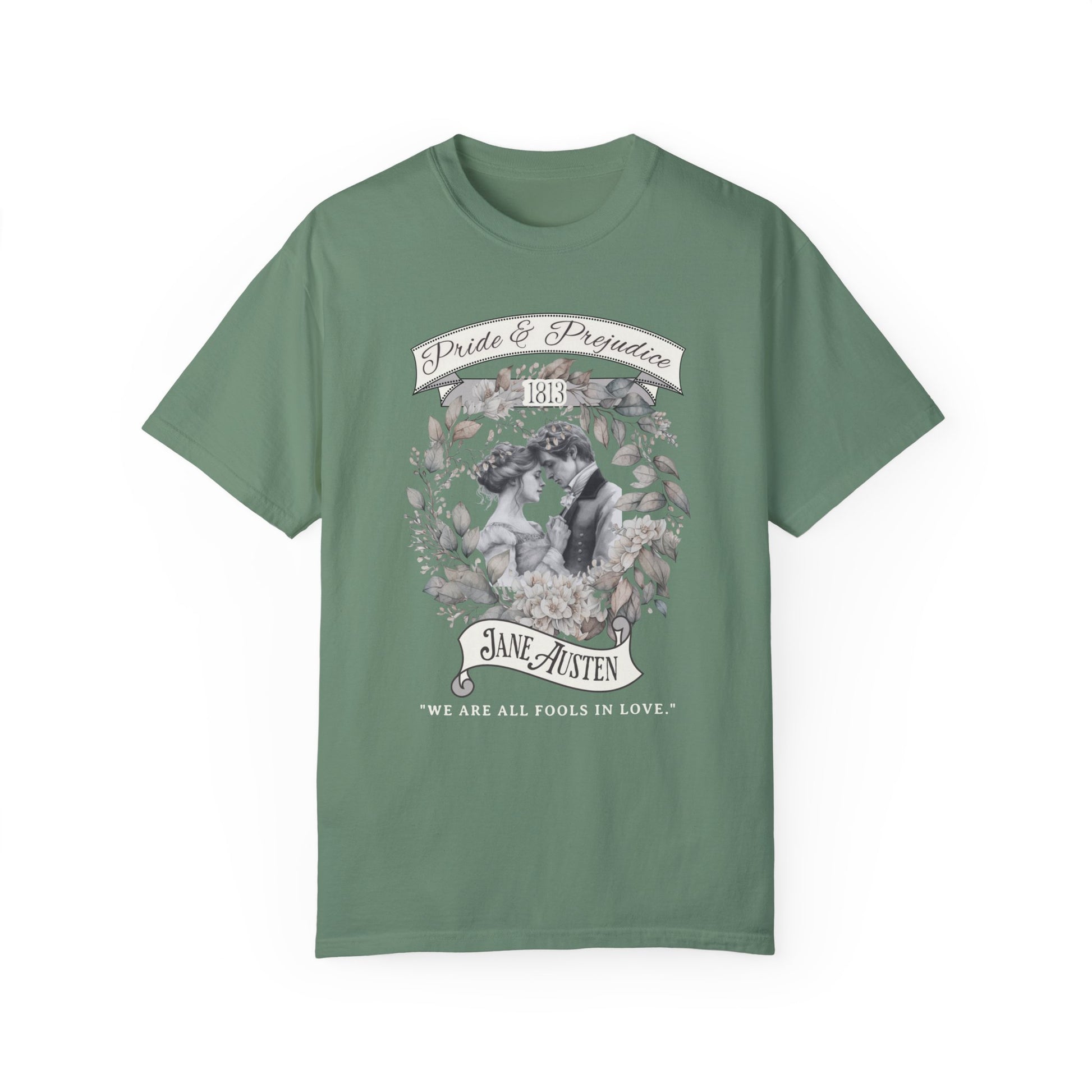 Jane Austen TShirt, Pride & Prejudice Historical Romance Comfort Colors, Bookish Literary Jane Austen Fan Art Gift, Oversized Bookclub Shirt T-Shirt Printify Light Green S 