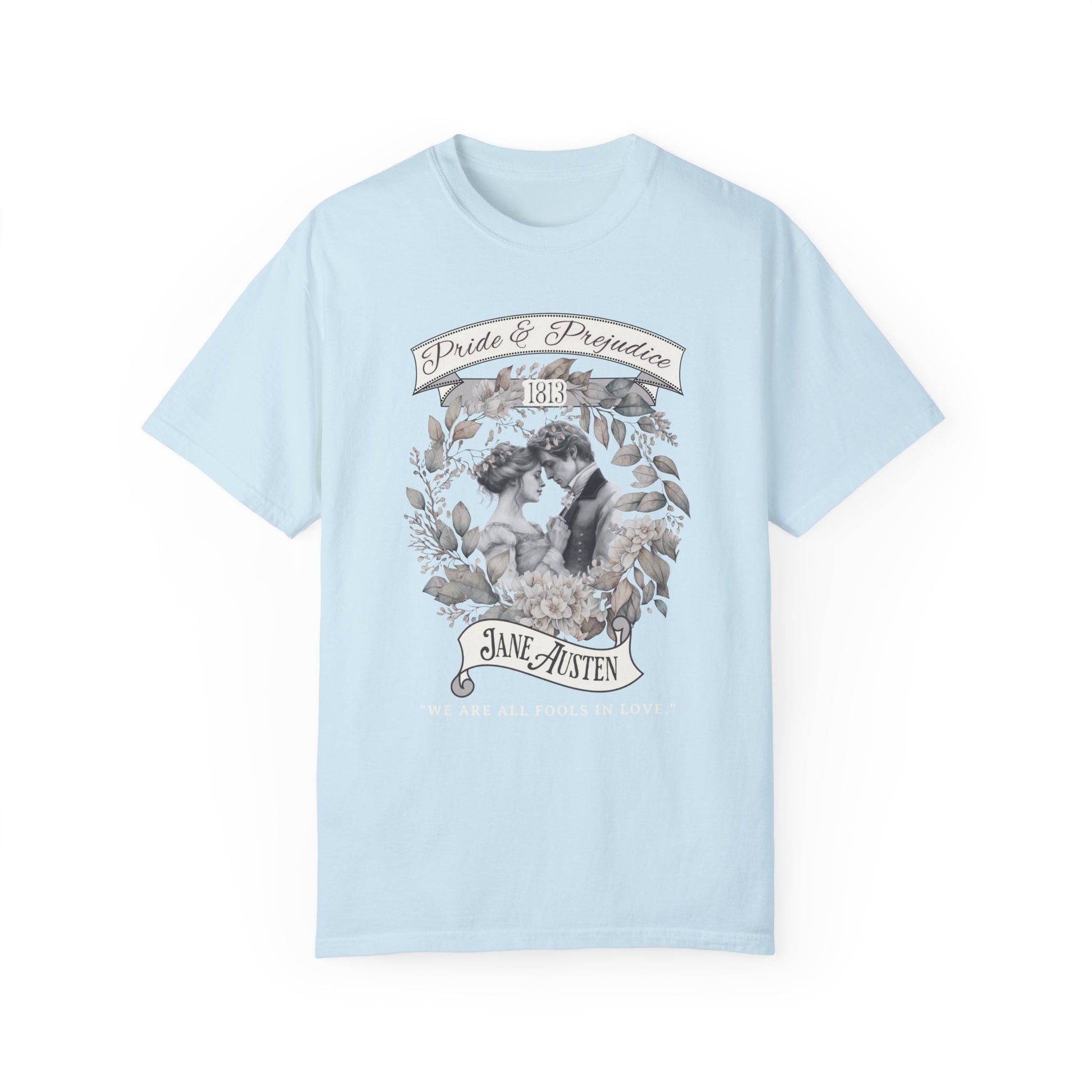 Jane Austen TShirt, Pride & Prejudice Historical Romance Comfort Colors, Bookish Literary Jane Austen Fan Art Gift, Oversized Bookclub Shirt T-Shirt Printify Chambray S 