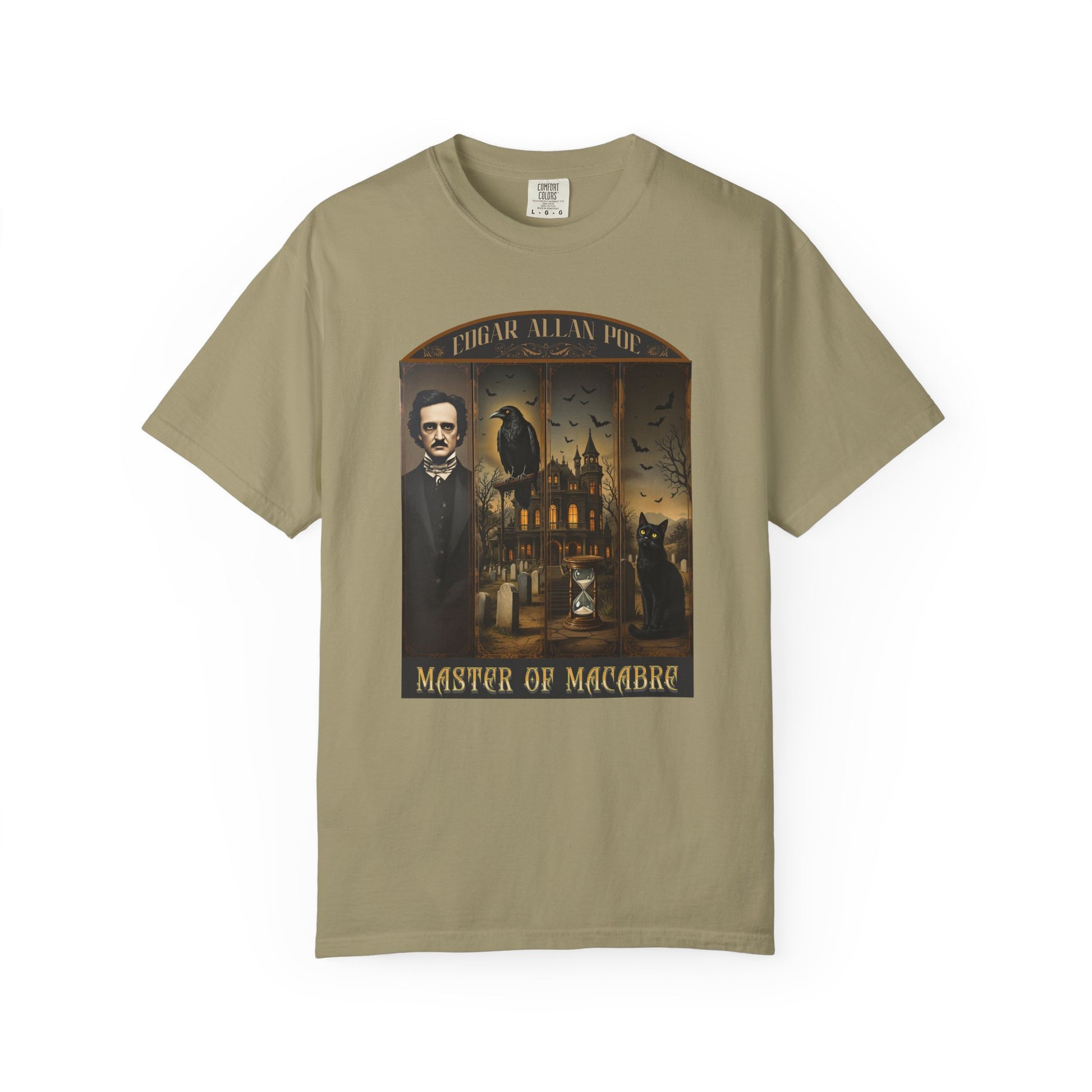 Edgar Allan Poe T-Shirt Gothic Graphic Tee The Raven Nevermore Quote Horror Literature Shirt Dark Academia Aesthetic Halloween Party Gift T-Shirt Printify Khaki S
