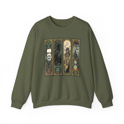 Edgar Allan Poe Sweatshirt The Raven Nevermore Gothic Horror Sweater Dark Academia Macabre Halloween Gift for Book Lovers Birthday Christmas Sweatshirt Printify Military Green S