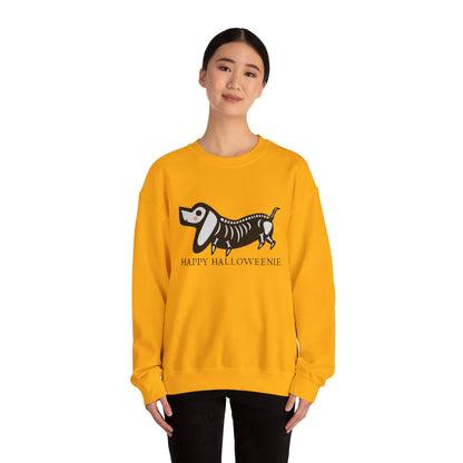 Funny Halloween Dachshund Lover Sweatshirt, Skeleton Dachshund Walking Graphic, Trick or Treat Shirt, Spooky Season, Happy Halloweenie Top Sweatshirt Printify   