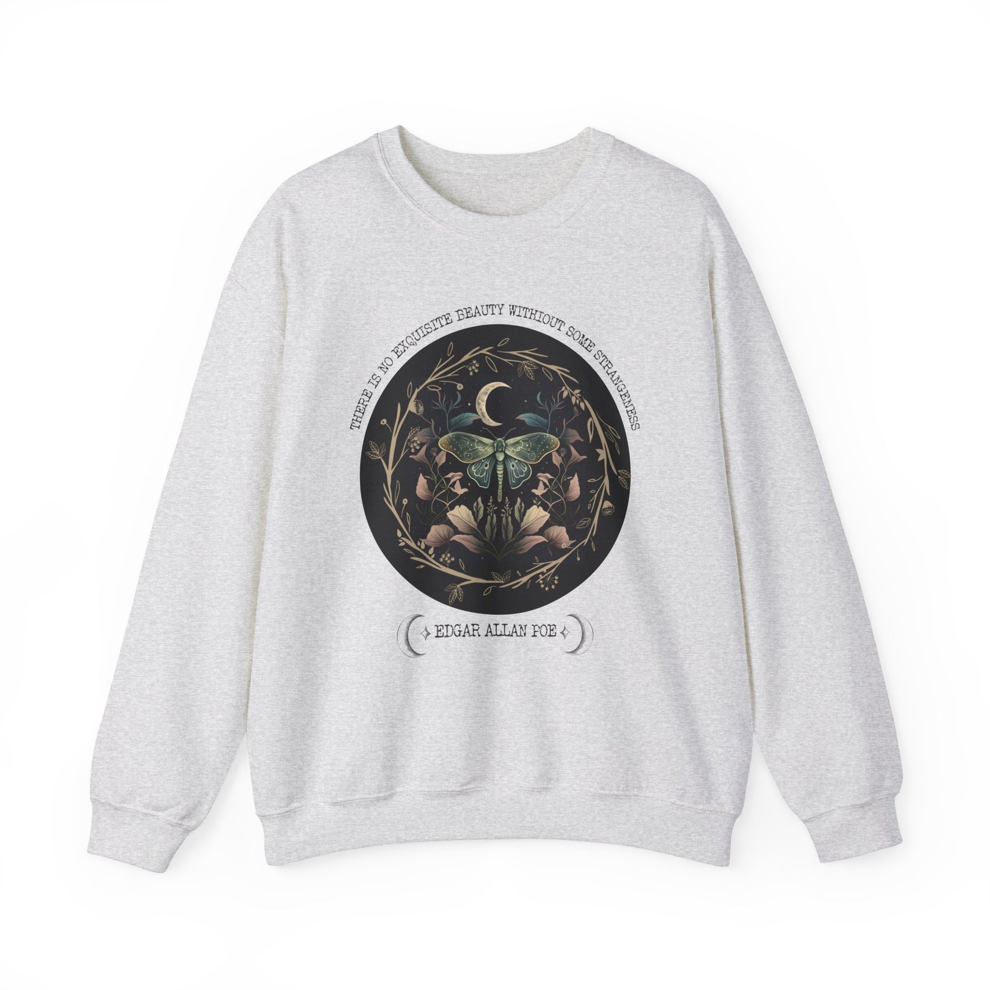 Edgar Allan Poe, Fairycore Night Garden Sweatshirt, Book Lover, Haunting Gothic Botanical Gift, Light, Dark Academia, Literature Sweater Sweatshirt Printify S Ash 