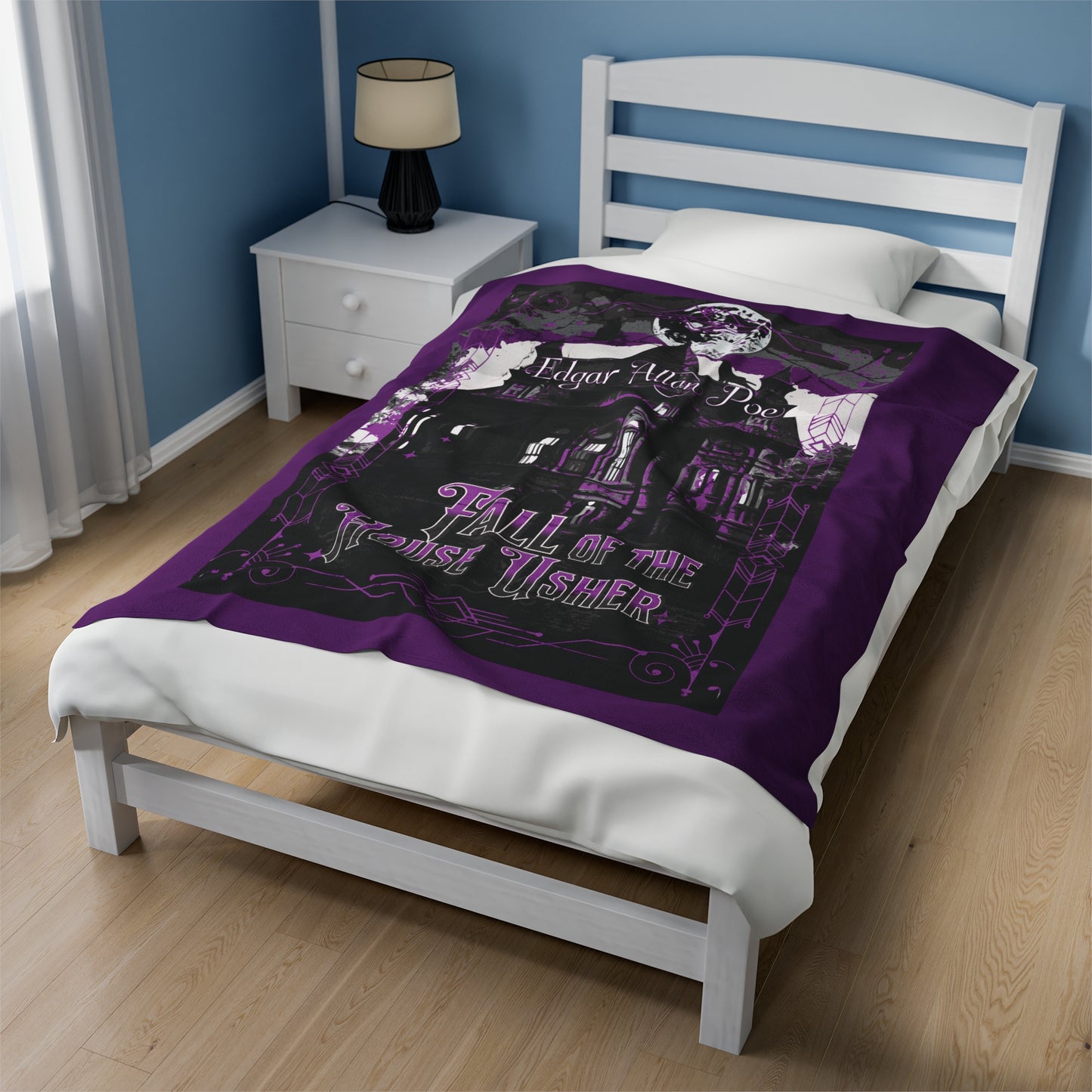 Edgar Allan Poe, The Fall Of The House Of Usher Throw Blanket, Book Lover Reading Blanket, Gothic Dark Academia, Horror Movie Watching Plush All Over Prints Printify   