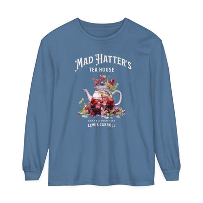 Mad Hatter's Tea Long Sleeve Shirt Alice In Wonderland Lewis Carroll Whimsigoth Academia TShirt Mad Hatter Tea Party Tee Bookish Booktok Long-sleeve Printify Blue Jean S 