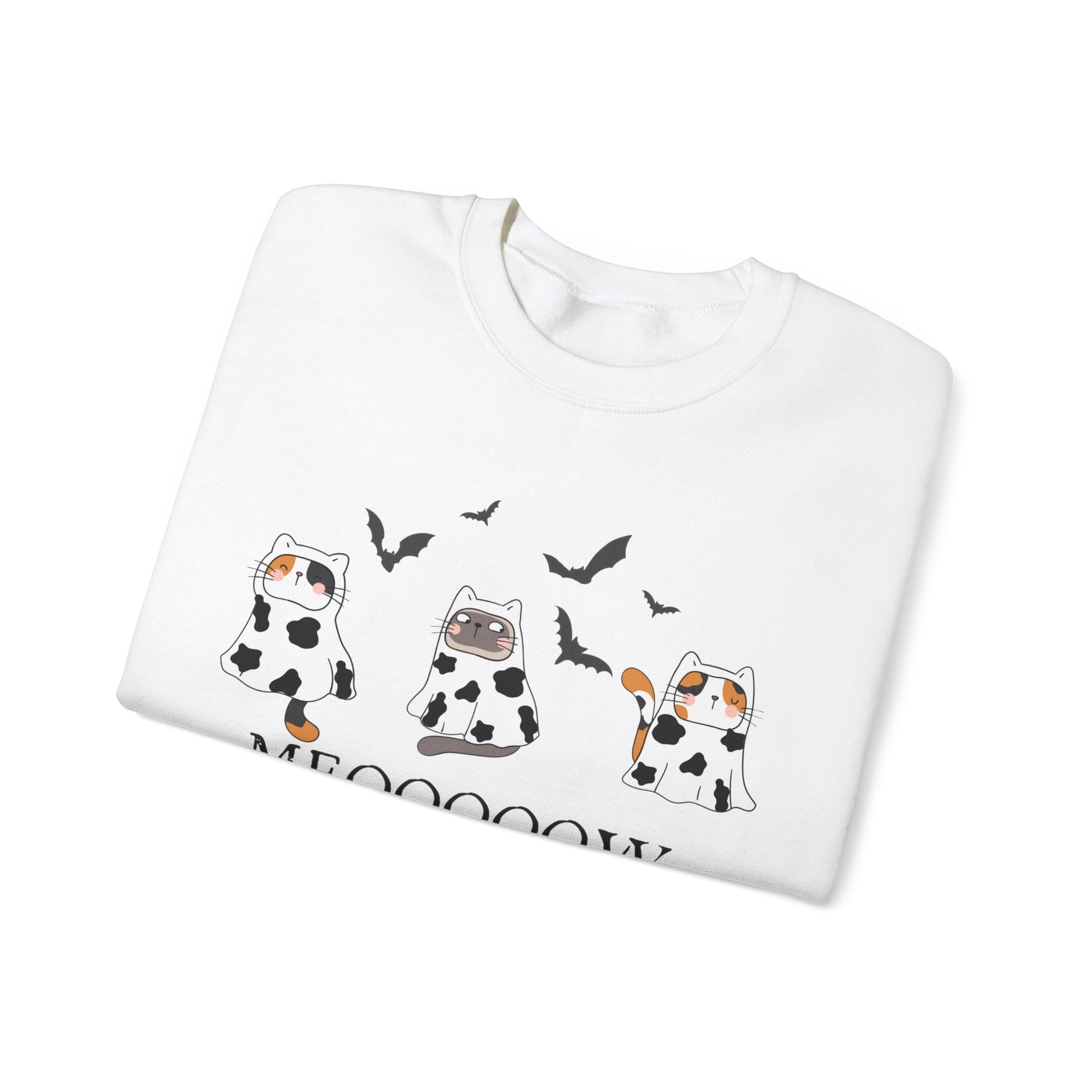 Cute Halloween Cow Ghost Cats Sweatshirt, Cats in Cow Ghost Costumes, Spooky Season Sweater, Halloween Party Shirt, Cat Lover Gift Sweatshirt Printify   