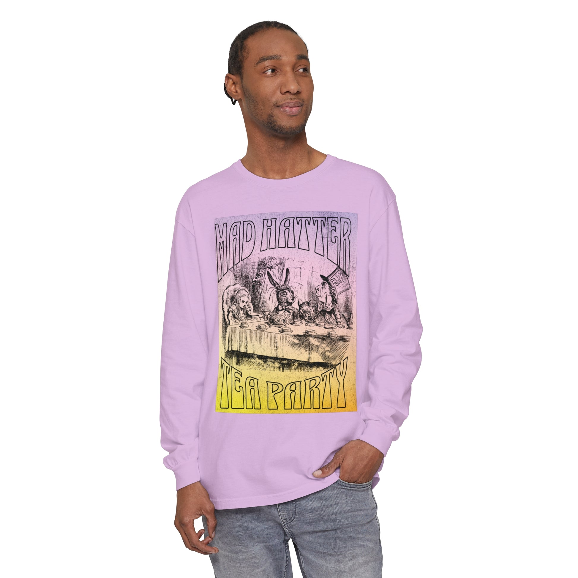 Retro Alice In Wonderland Long Sleeve Shirt, Lewis Carroll Whimsigoth Dark Academia TShirt, Mad Hatter's Tea Party Tee Bookish Booktok Gift Long-sleeve Printify   