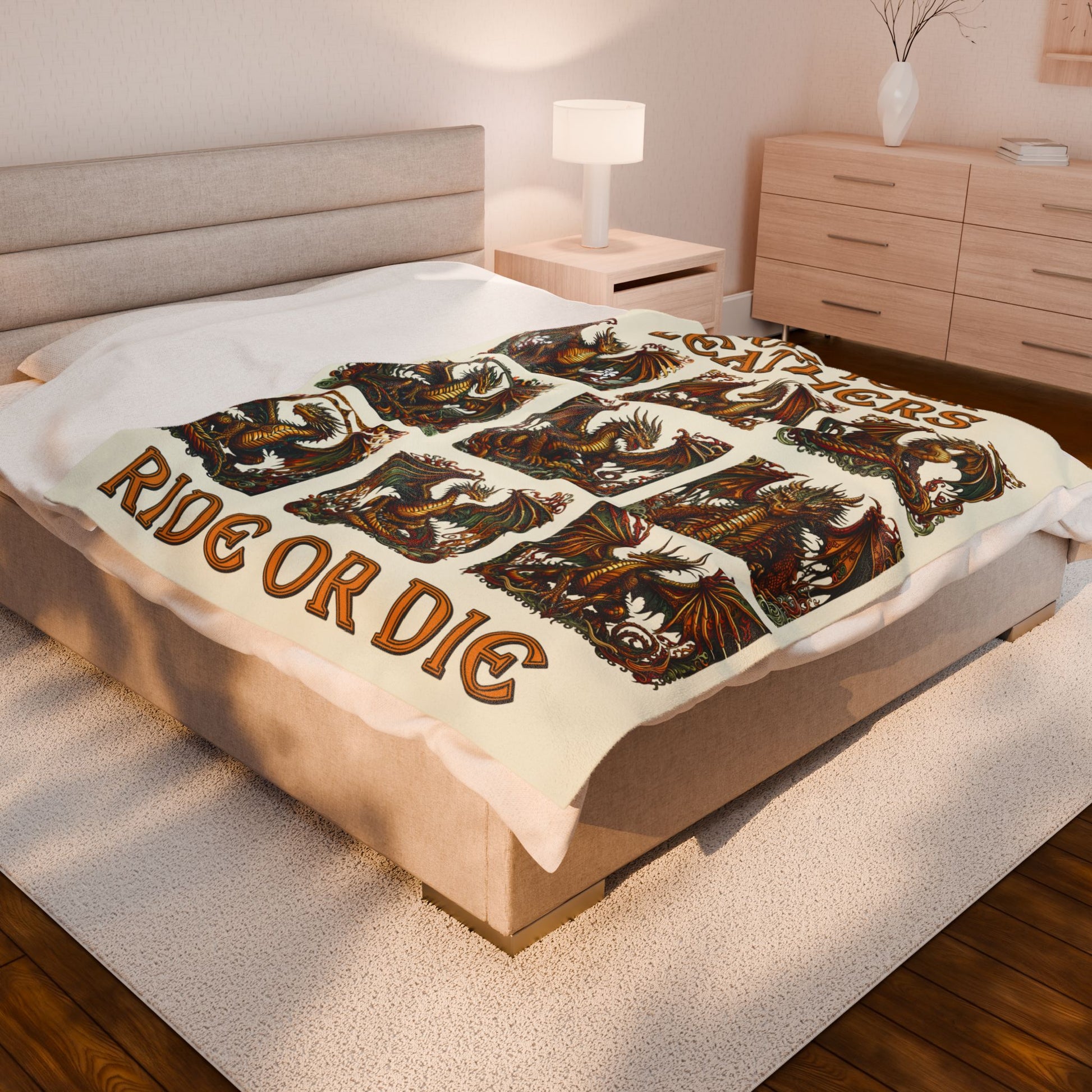 Grab Your Leathers Ride Or Die Dragon Velveteen Blanket - Perfect for Book Lovers, Gifts for Sisters, Home Decor, Reading Nook, Cozy Nights All Over Prints Printify