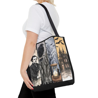 Edgar Allan Poe Tote Bag Gothic Literary Gift for Book Lover Dark Academia Macabre Accessory Halloween Tote Fall School Bag for Poetember Bags Printify