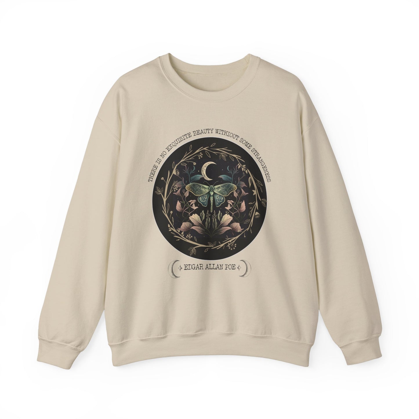 Edgar Allan Poe, Fairycore Night Garden Sweatshirt, Book Lover, Haunting Gothic Botanical Gift, Light, Dark Academia, Literature Sweater Sweatshirt Printify S Sand 