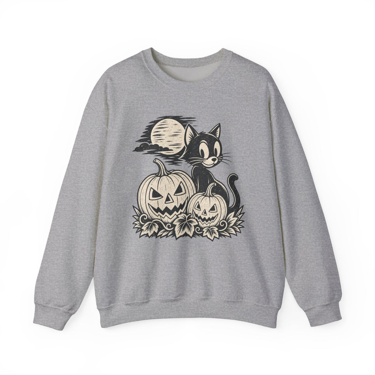 Retro Black Cat with Jack-O-Lanterns Sweatshirt | Halloween Pumpkin Cozy