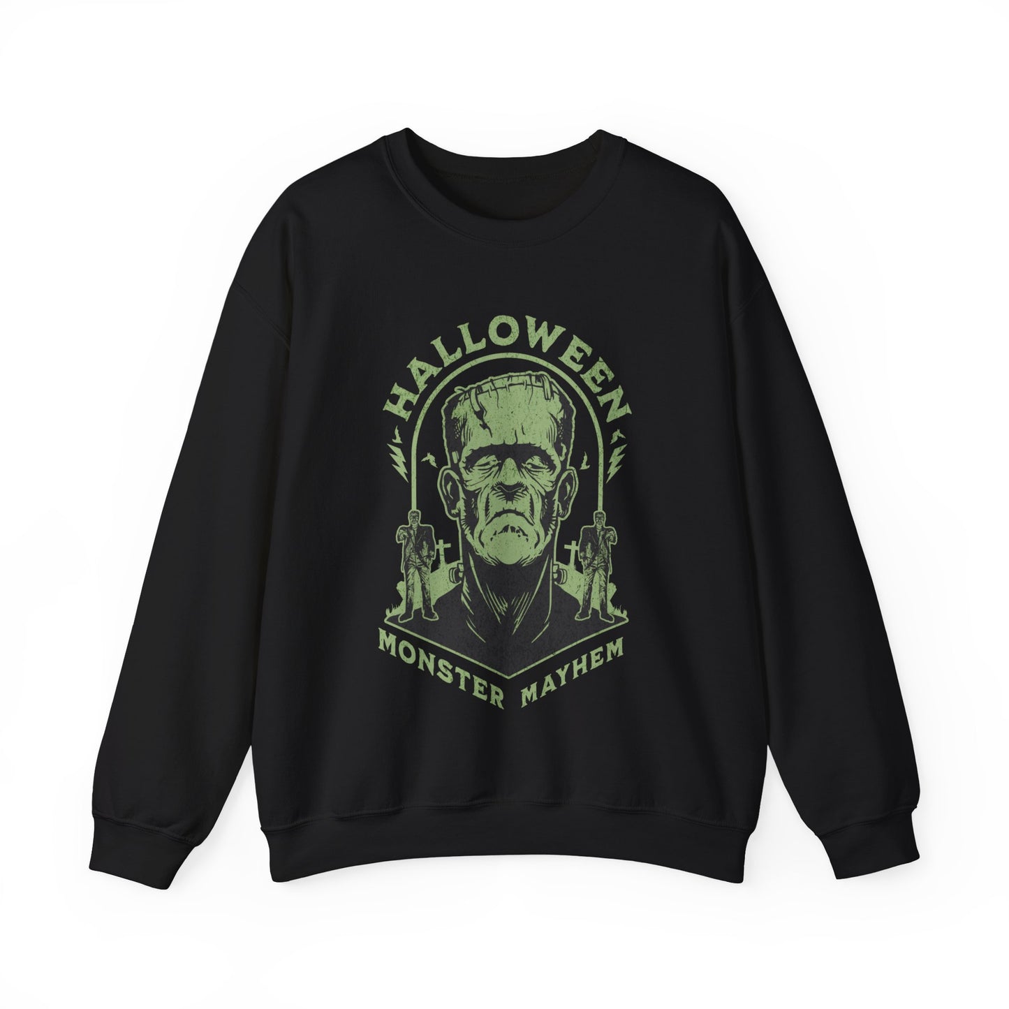 Vintage Halloween Frankenstein Monster Graphic Sweatshirt, Creepy Spooky Book Lover Gift, Horror Movie, Fall Festival Party Sweater. Sweatshirt Printify S Black 