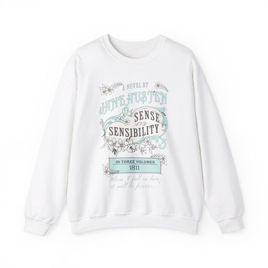 Jane Austen Sweatshirt, Sense & Sensibility Historical Romance Sweater, Bookish Literary Jane Austen Fan Art Gift, Gift for Her, Readers, Sweatshirt Printify S White 