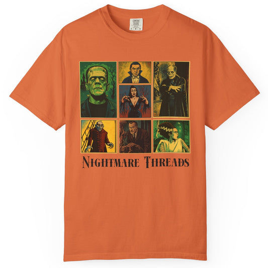 Nightmare Threads Unisex T-Shirt | Vintage Horror Movie Tee, Halloween Apparel, Gift for Horror Fans, Unisex Graphic Shirt T-Shirt Printify Burnt Orange S