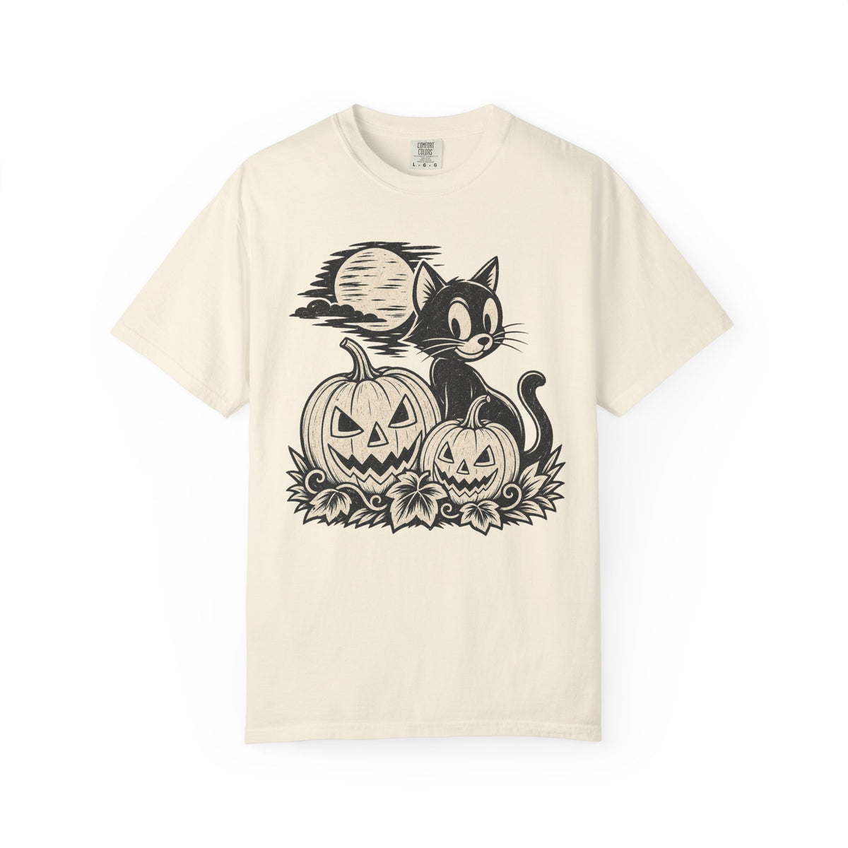 Black Cat with Jack-o'-Lanterns T-Shirt | Halloween Pumpkin Cat Shirt