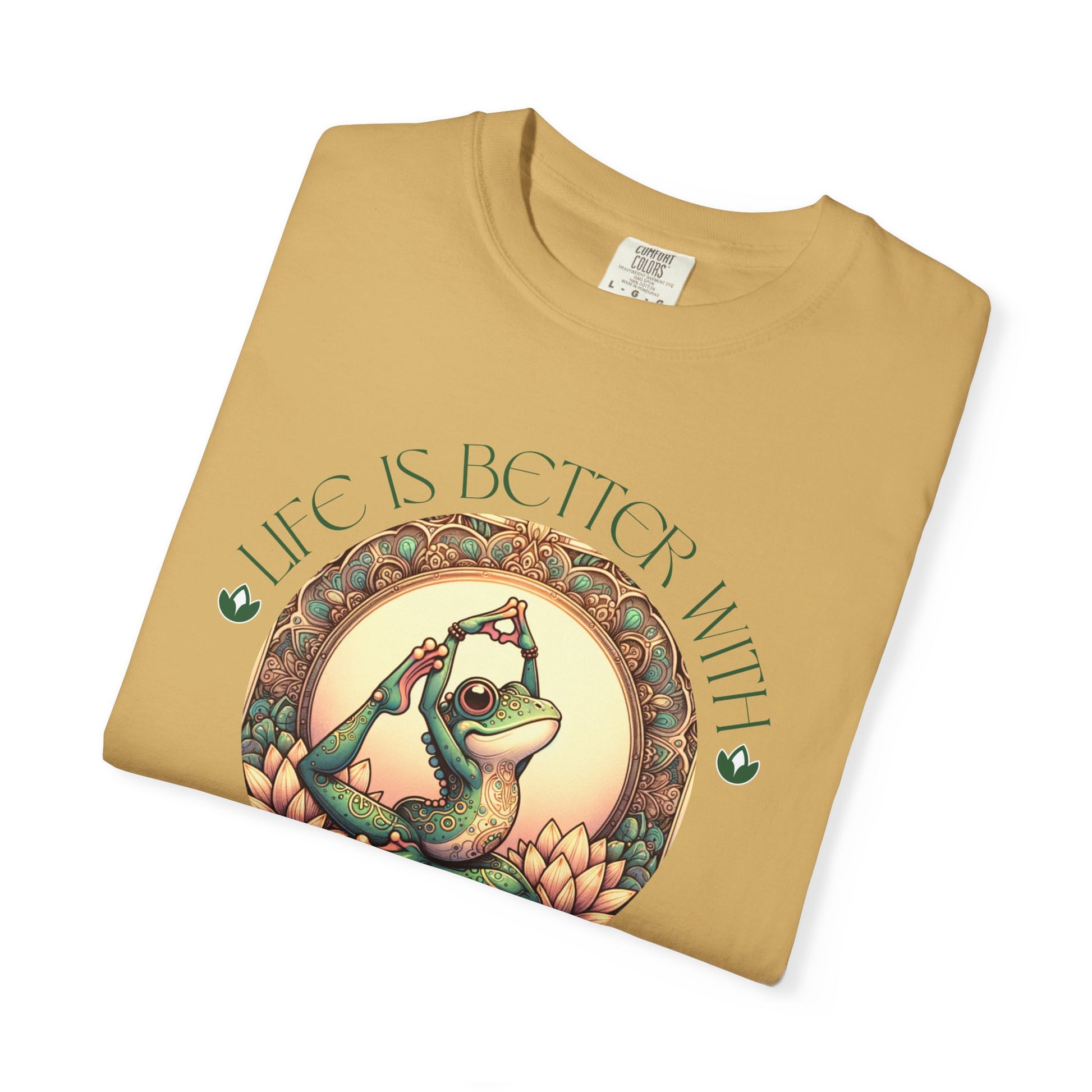 Green Yoga Frog Life Is Better With Yoga Unisex T-Shirt, Casual Wear, Highlander Fan Gift, T-Shirt Printify