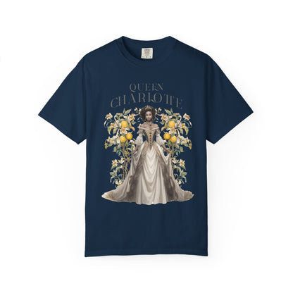 Queen Charlotte T-Shirt Literary Regency Period Tee Historical Drama Series Watching Spilling The Tea Theme Gift for Her Birthday Christmas T-Shirt Printify True Navy S