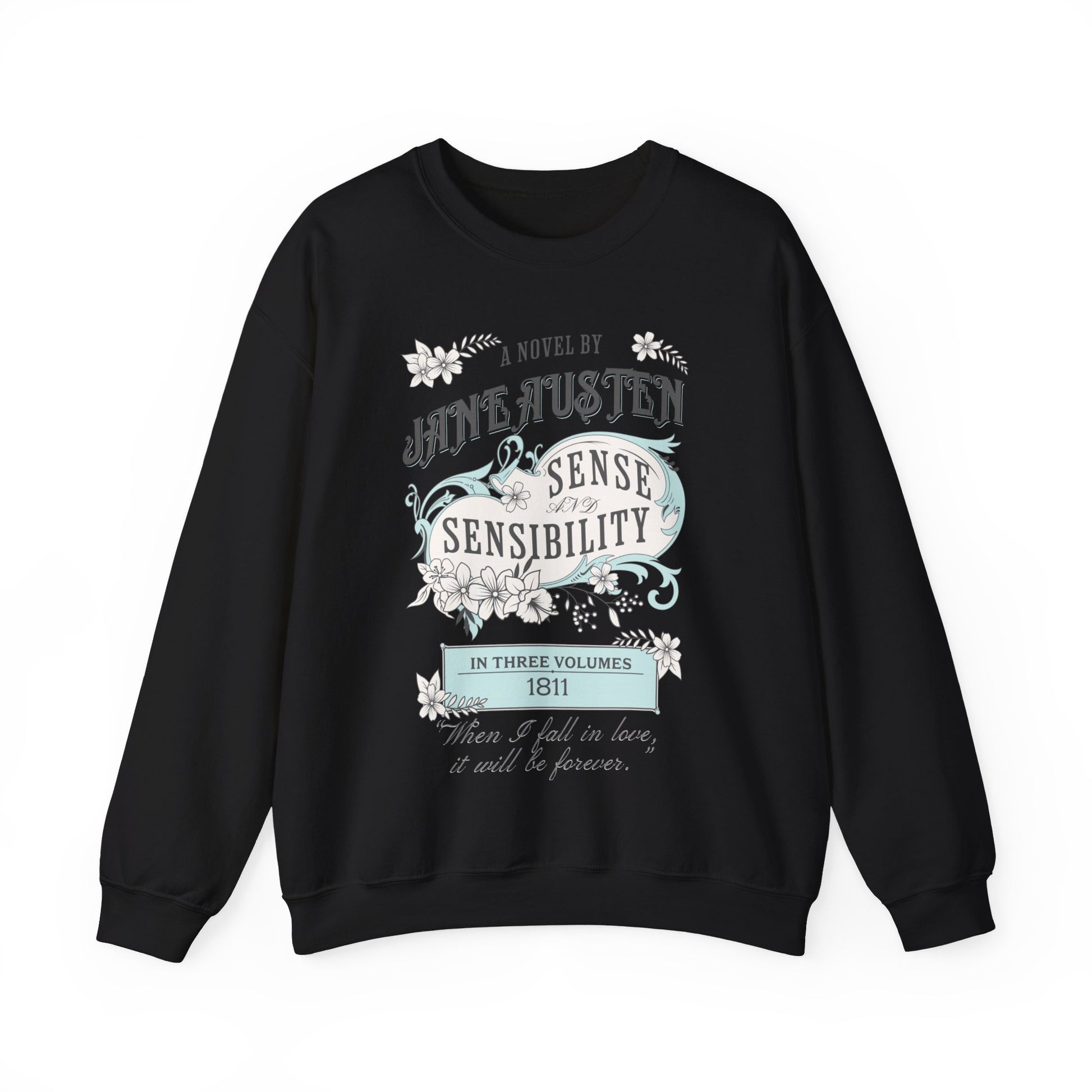 Jane Austen Sweatshirt, Sense & Sensibility Historical Romance Sweater, Bookish Literary Jane Austen Fan Art Gift, Gift for Her, Readers, Sweatshirt Printify S Black 