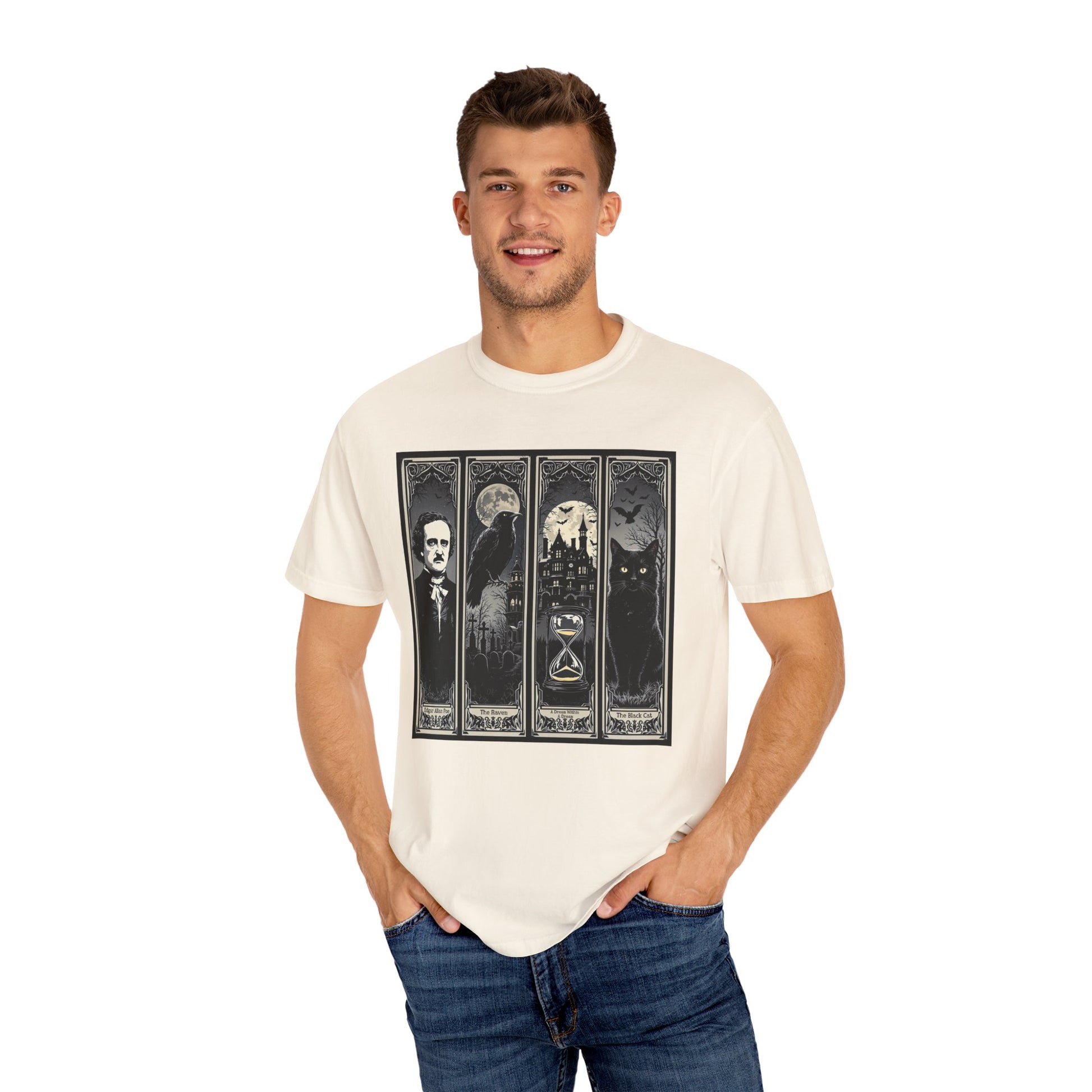 Edgar Allan Poe T-Shirt Gothic Graphic Tee The Raven Nevermore Quote Horror Literature Shirt Dark Academia Aesthetic Halloween Party Gift T-Shirt Printify