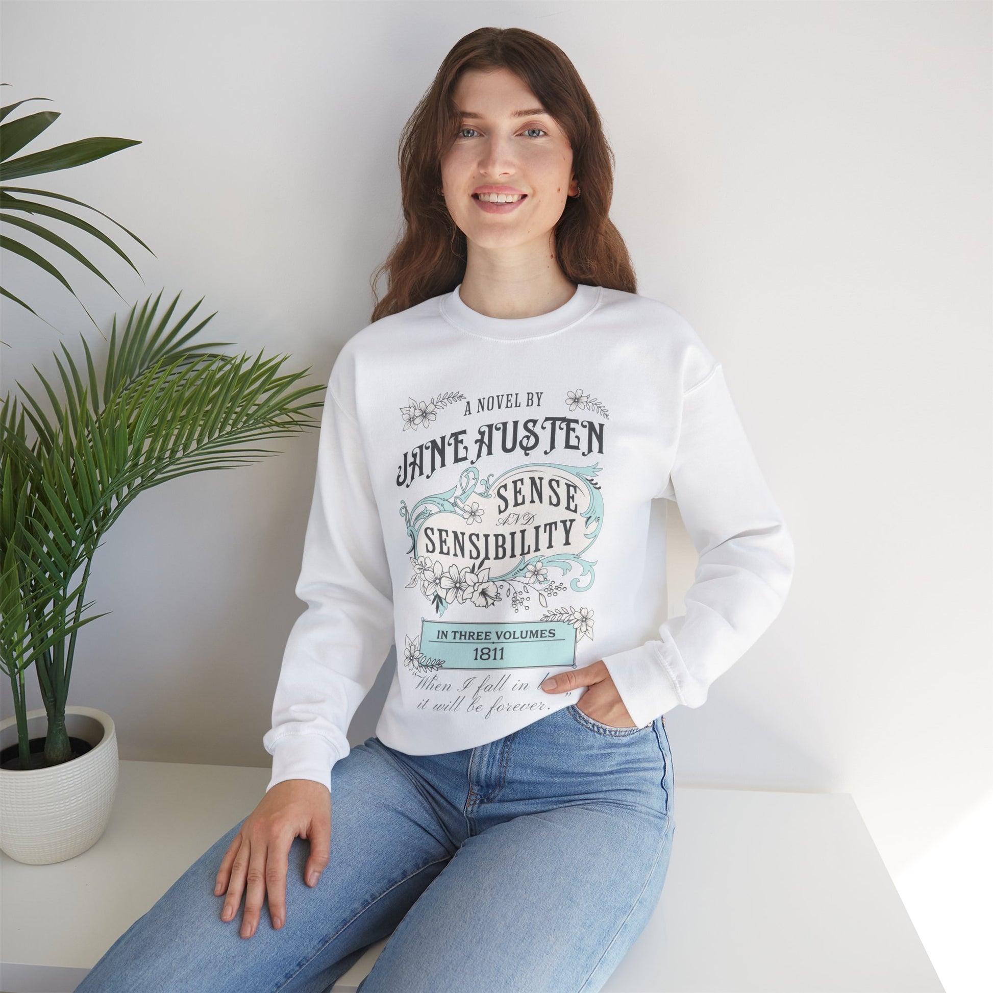 Jane Austen Sweatshirt, Sense & Sensibility Historical Romance Sweater, Bookish Literary Jane Austen Fan Art Gift, Gift for Her, Readers, Sweatshirt Printify   