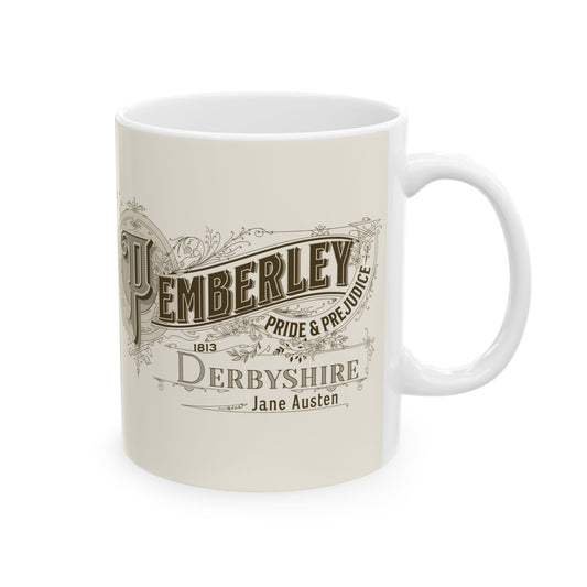 Pemberley Coffee Mug Jane Austen Gift Pride & Prejudice Gift For Jane Austen Fan Bookish Bookclub Gift Pemberly Derbyshire Fitzwilliam Darcy Mug Printify   