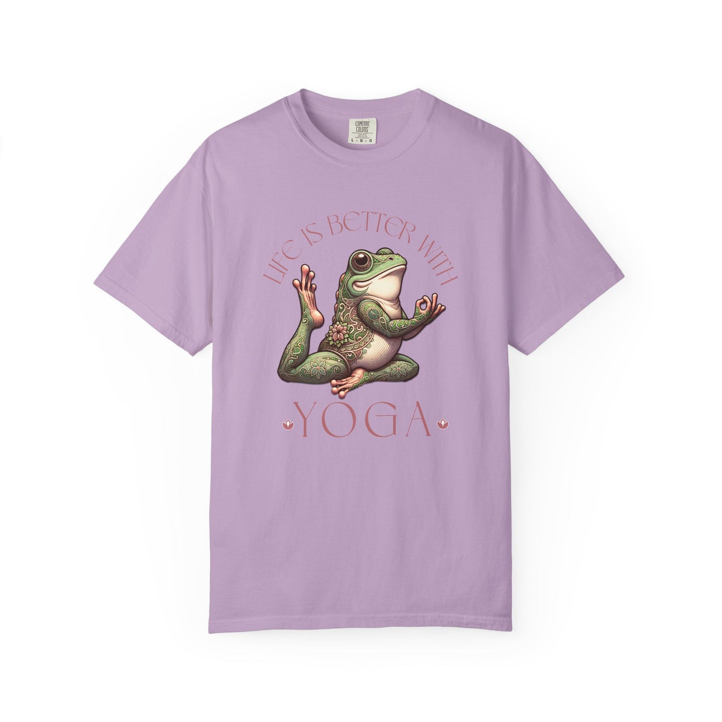 Pink Yoga Frog Life Is Better With Yoga Unisex T-Shirt, Casual Wear, Highlander Fan Gift, T-Shirt Printify Orchid S