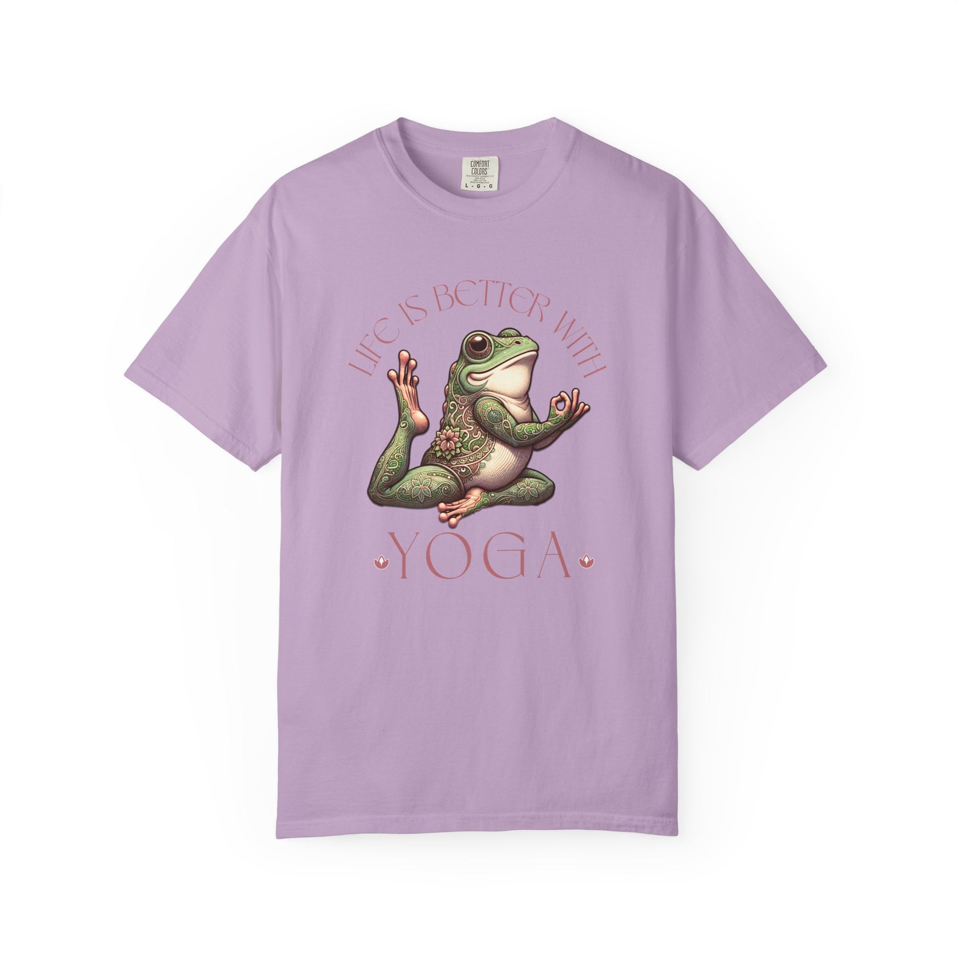 Pink Yoga Frog Life Is Better With Yoga Unisex T-Shirt, Casual Wear, Highlander Fan Gift, T-Shirt Printify Orchid S
