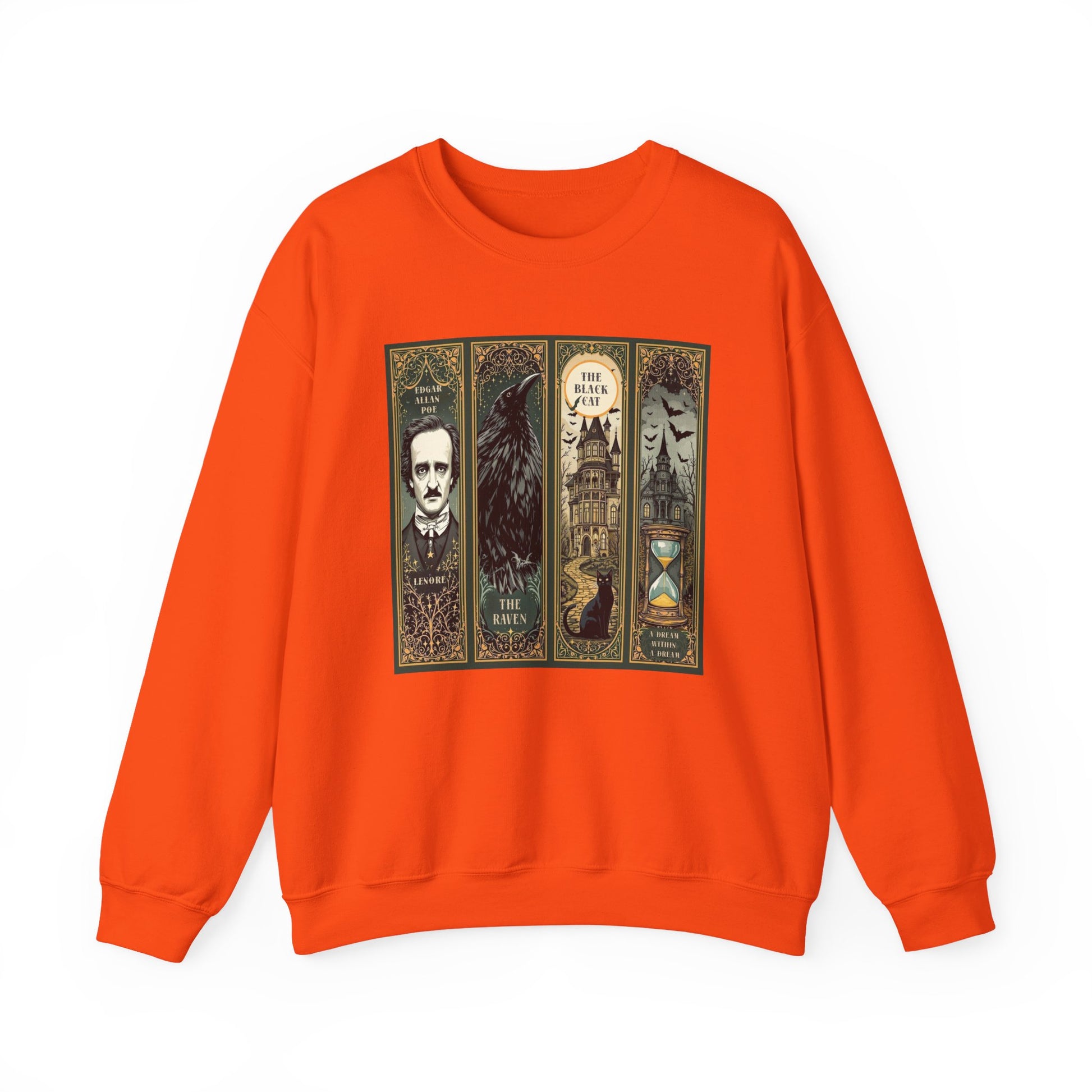 Edgar Allan Poe Sweatshirt The Raven Nevermore Gothic Horror Sweater Dark Academia Macabre Halloween Gift for Book Lovers Birthday Christmas Sweatshirt Printify Orange S