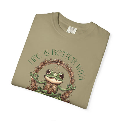 Green Yoga Frog Life Is Better With Yoga Unisex T-Shirt, Casual Wear, Highlander Fan Gift, T-Shirt Printify
