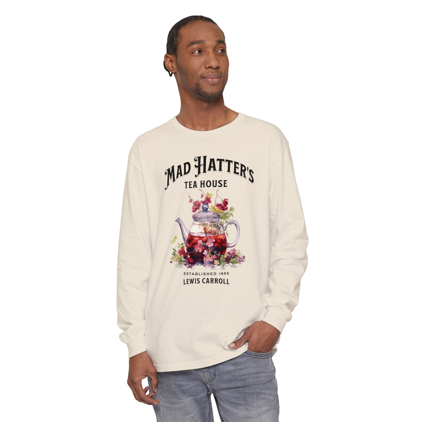 Mad Hatter's Tea Long Sleeve Shirt Alice In Wonderland Lewis Carroll Whimsigoth Academia TShirt Mad Hatter Tea Party Tee Bookish Booktok Long-sleeve Printify   