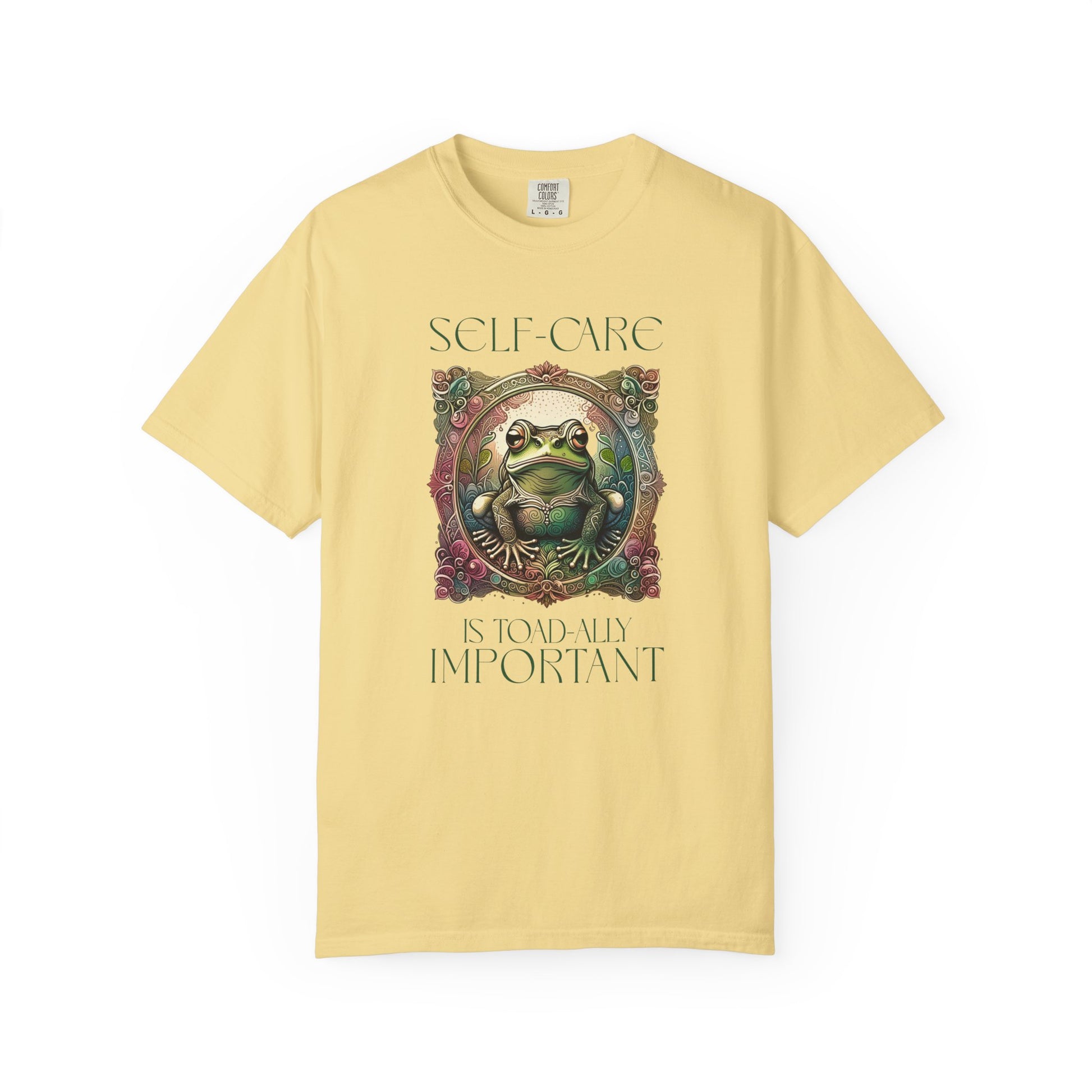 Green Yoga Frog Self-Care Is Toad-ally Important Unisex T-Shirt, Casual Wear, Highlander Fan Gift, T-Shirt Printify Butter S