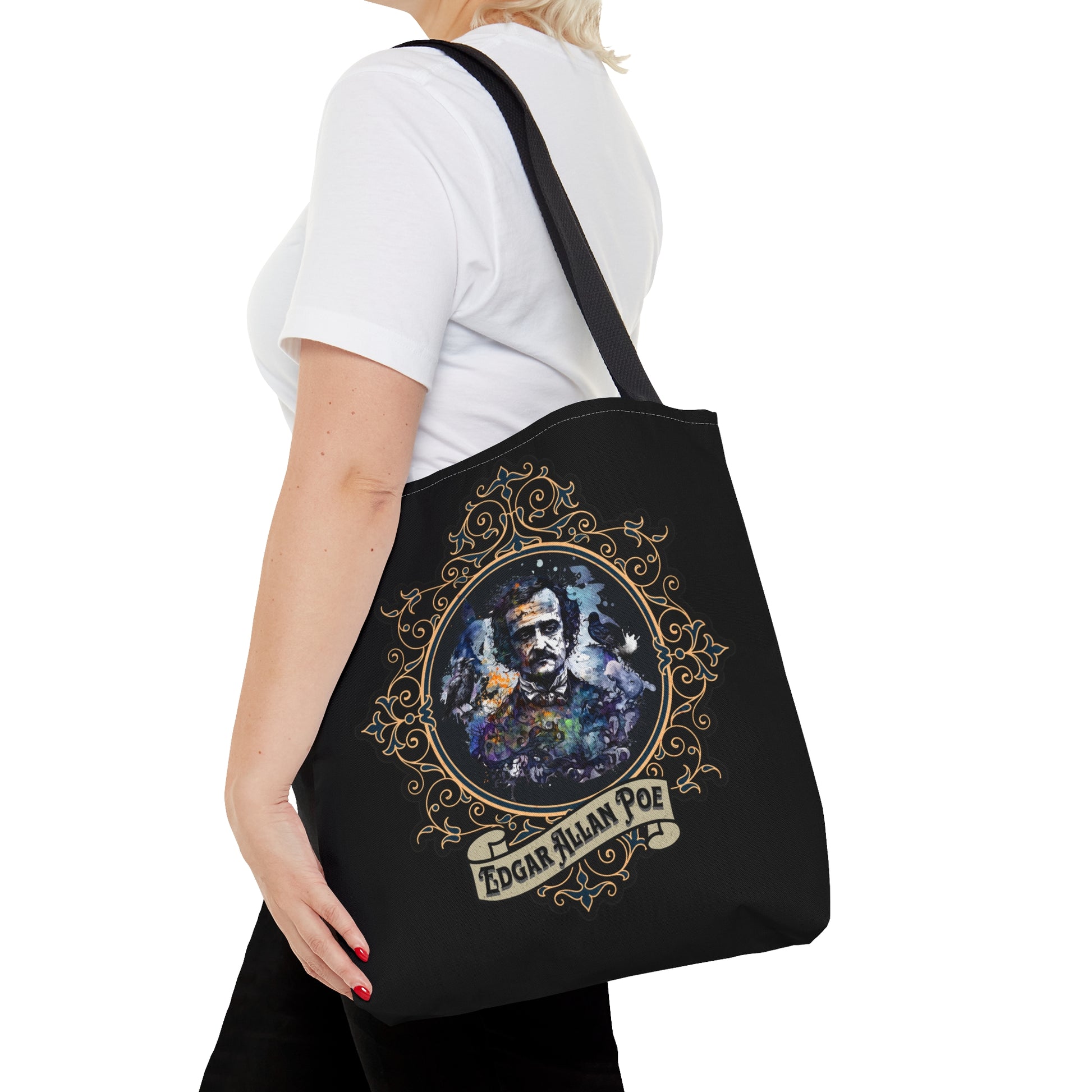 Edgar Allan Poe Tote Bag, Vintage Poet, Poetry Lover Shoulder Bag, Dark Academia, Literary, Bookish, Bookclub Gift, Fall Autumn Project Bag Bags Printify   