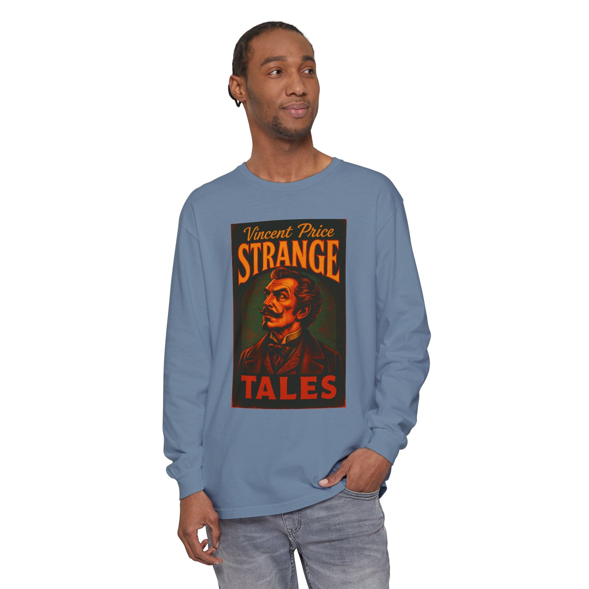 Vincent Price Strange Tales Long Sleeve T-Shirt, Vintage Horror Tee, Gothic Apparel, Halloween Costume, Retro Graphic Shirt Long-sleeve Printify