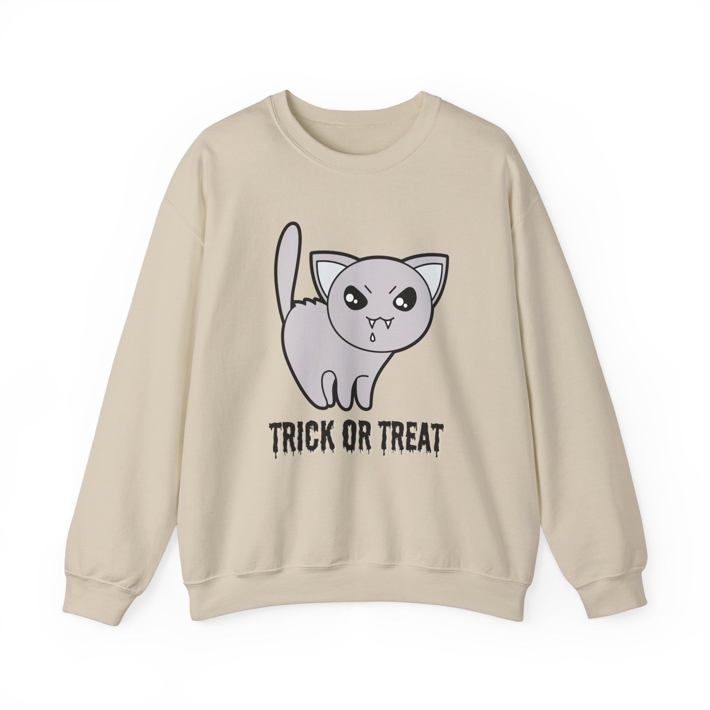 Cute Halloween Vampire Cat Sweatshirt, Trick or Treat Shirt, Spooky Ghost Season, Fun Halloween Fall, Festival Sweatshirt Sweatshirt Printify S Sand 