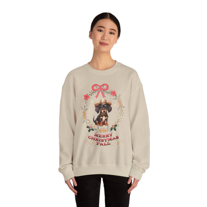 Western Dachshund Wiener Christmas Sweatshirt, Doxie Lover Gift Cowgirl Country Southern Rodeo Christmas Sweater, Animal Lover Farm Life Git Sweatshirt Printify   