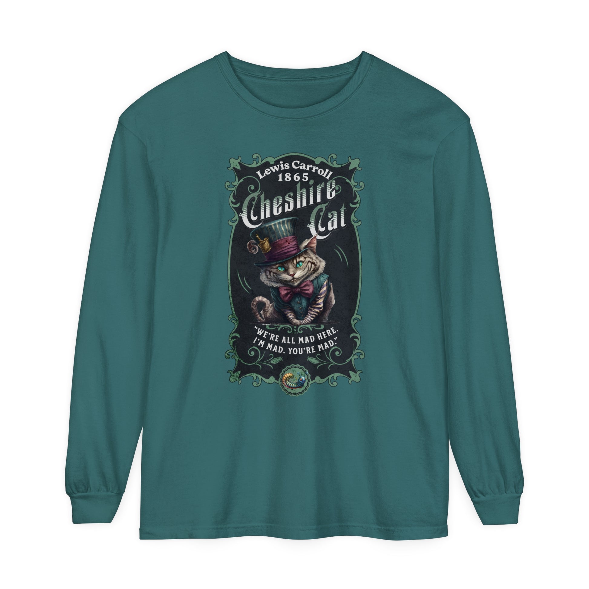 Cheshire Cat Long Sleeve Shirt, Alice in Wonderland, Lewis Carroll Dark Academia TShirt Mad Hatter Tea Party Bookish Book Lover Booktok Gift Long-sleeve Printify Blue Spruce S 