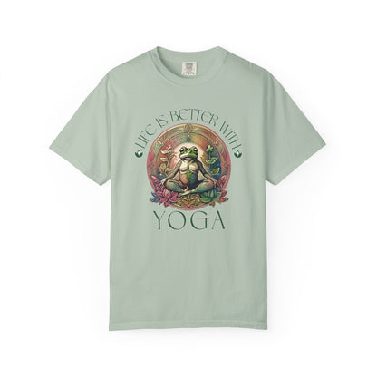 Green Yoga Frog Life Is Better With Yoga Unisex T-Shirt, Casual Wear, Highlander Fan Gift, T-Shirt Printify Bay S
