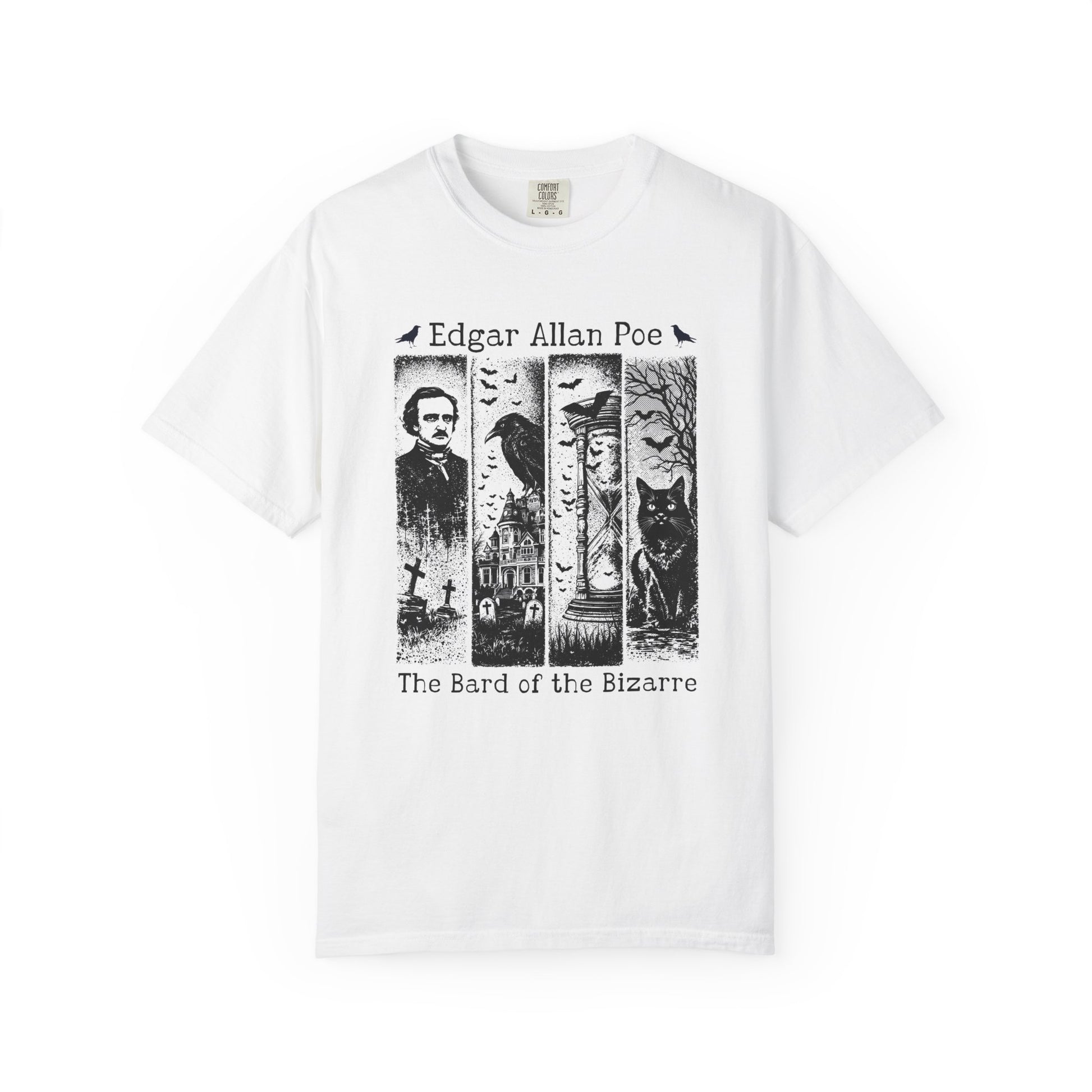 Edgar Allan Poe T-Shirt Gothic Graphic Tee The Raven Nevermore Quote Horror Literature Shirt Dark Academia Aesthetic Halloween Party Gift T-Shirt Printify White S