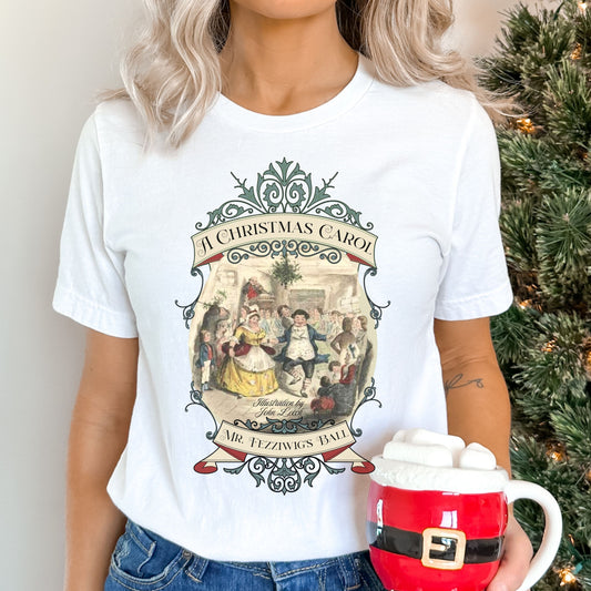 A Christmas Carol TShirt, Vintage Charles Dickens Victorian, Scrooge Fezziwig's Ball, Holiday Tradition X-Mas Movie T-shirt Bookish Christmas T-Shirt Printify   