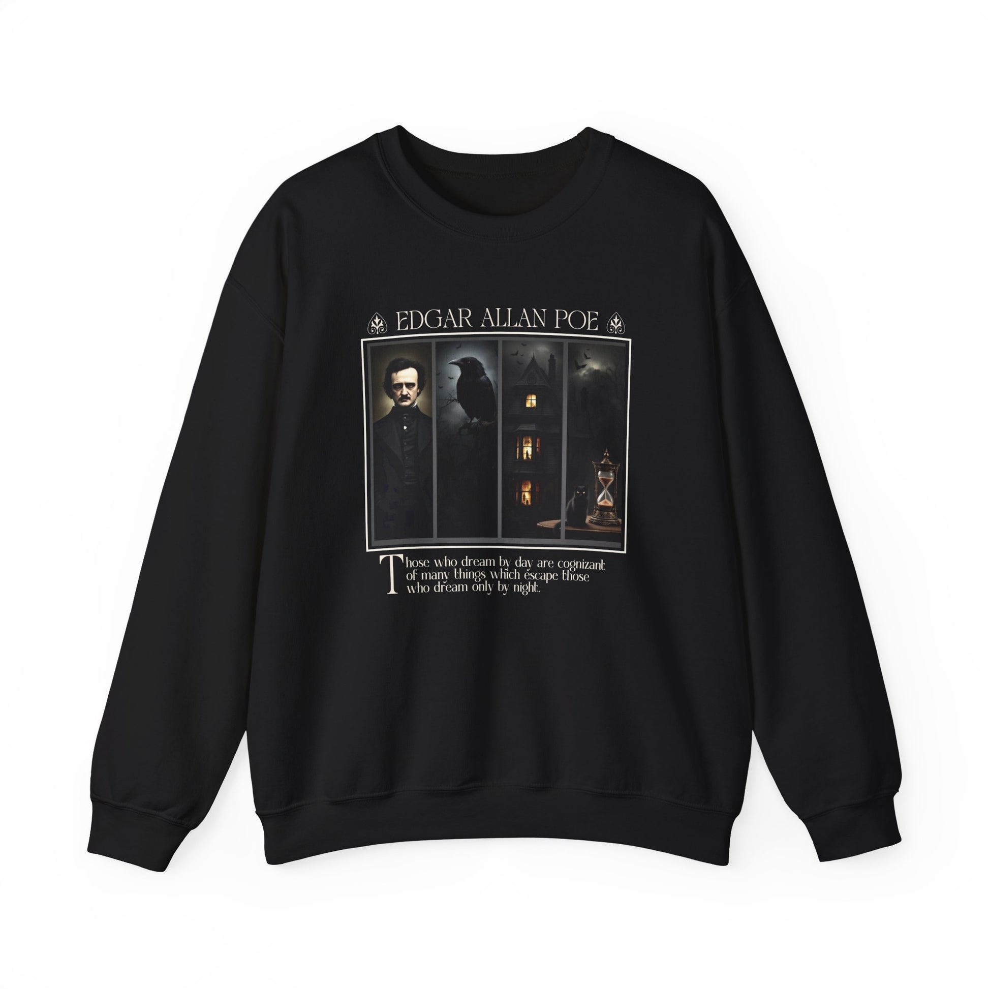 Edgar Allan Poe Sweatshirt The Raven Nevermore Gothic Horror Sweater Dark Academia Macabre Halloween Gift for Book Lovers Birthday Christmas Sweatshirt Printify Black S