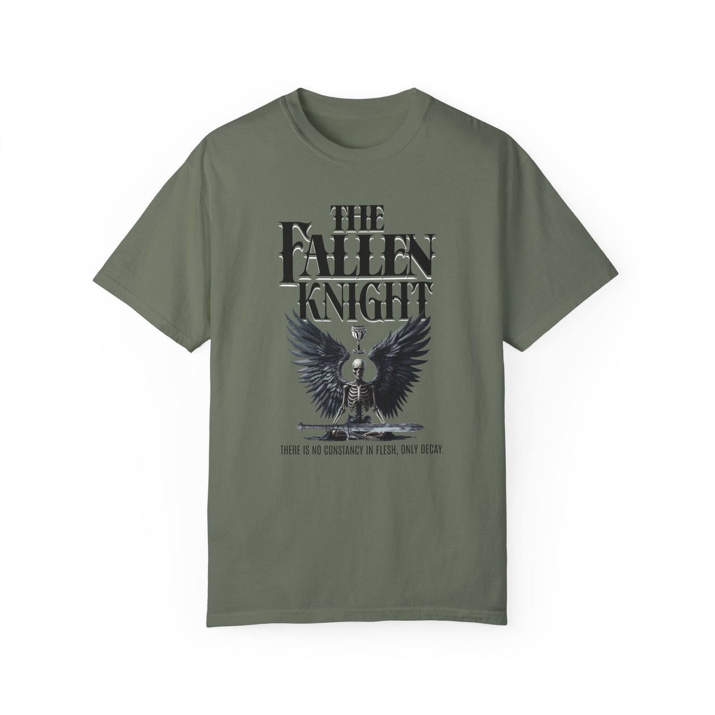 Fallen Knight T-shirt Ren Faire Gothic Skeleton Tee Renaissance Medieval Faire Shirt Fantasy Lover Gift Music Festivals Cosplay Fan Tee T-Shirt Printify Moss S 