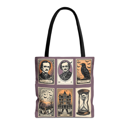Edgar Allan Poe Tote Bag Gothic Literary Gift for Book Lover Dark Academia Macabre Accessory Halloween Tote Fall School Bag for Poetember Bags Printify 16" × 16'' Black
