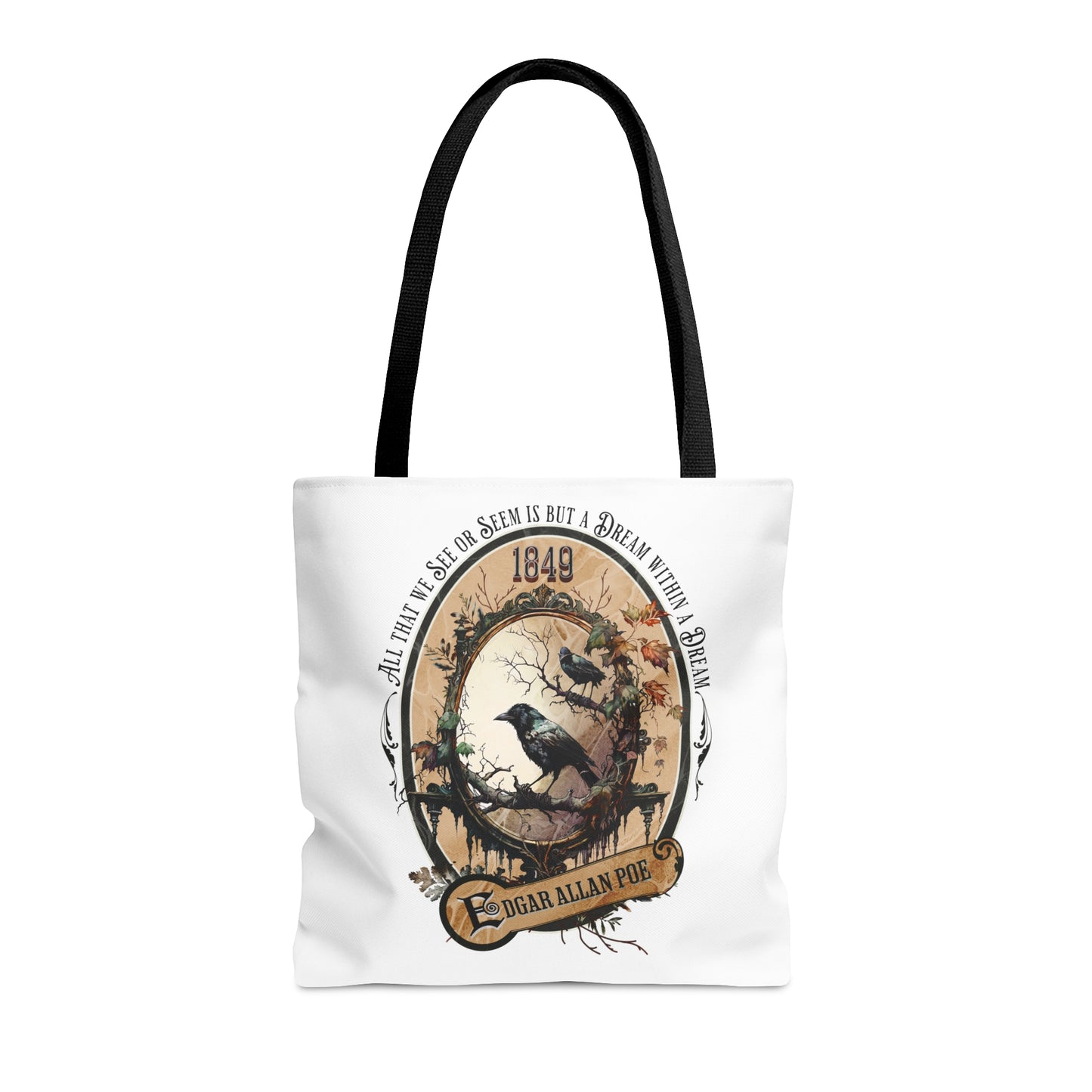 Edgar Allan Poe Tote Bag, Dream Within A Dream Vintage Poetry Lover Shoulder Bag, Dark Academia, Literary, Bookish, Bookclub Gift, Fall Gift Bags Printify   