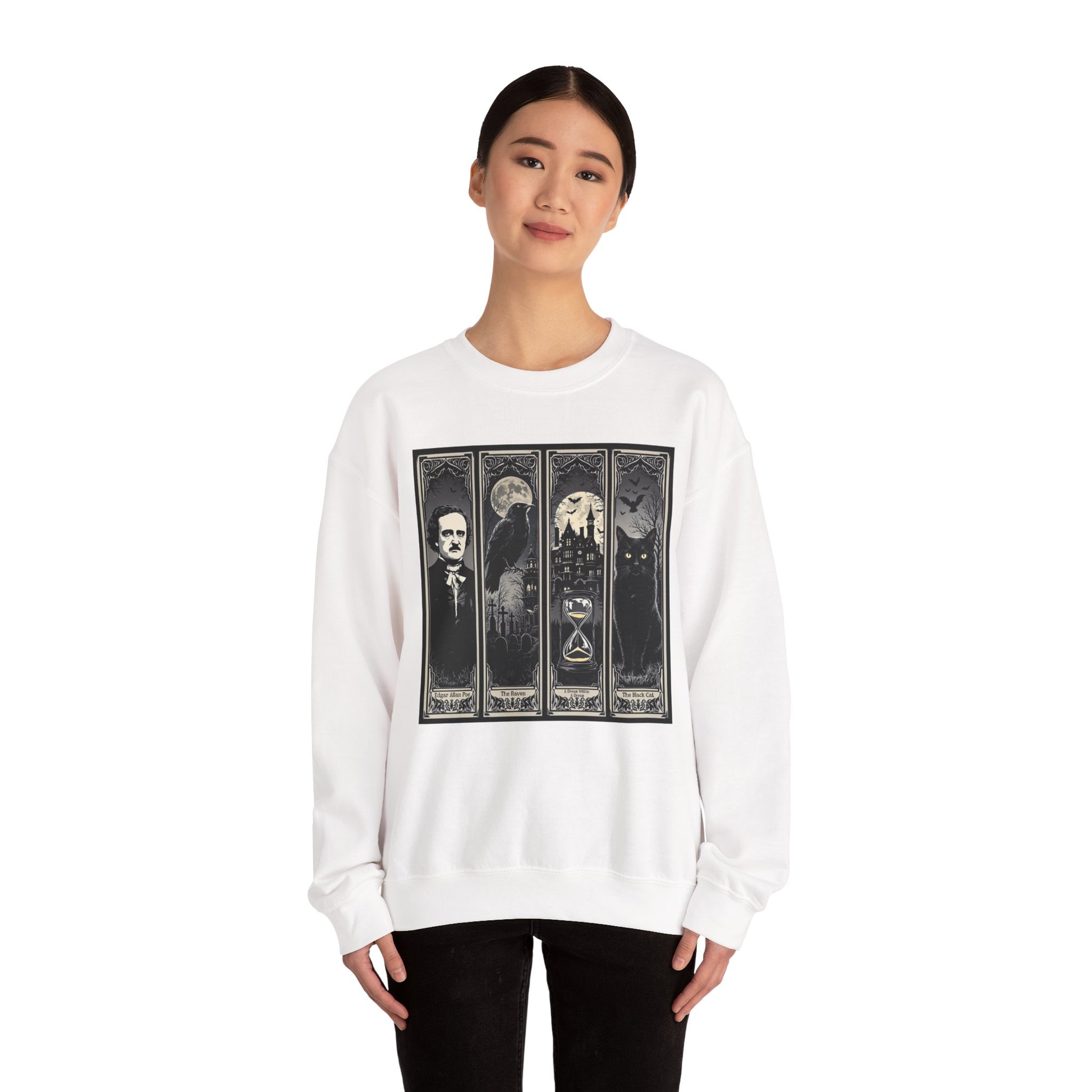 Edgar Allan Poe Sweatshirt The Raven Nevermore Gothic Horror Sweater Dark Academia Macabre Halloween Gift for Book Lovers Birthday Christmas Sweatshirt Printify