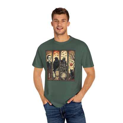 Edgar Allan Poe T-Shirt Gothic Graphic Tee The Raven Nevermore Quote Horror Literature Shirt Dark Academia Aesthetic Halloween Party Gift