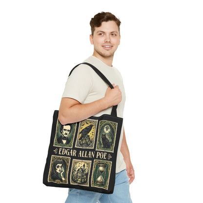 Edgar Allan Poe Tote Bag Gothic Literary Gift for Book Lover Dark Academia Macabre Accessory Halloween Tote Fall School Bag for Poetember Bags Printify