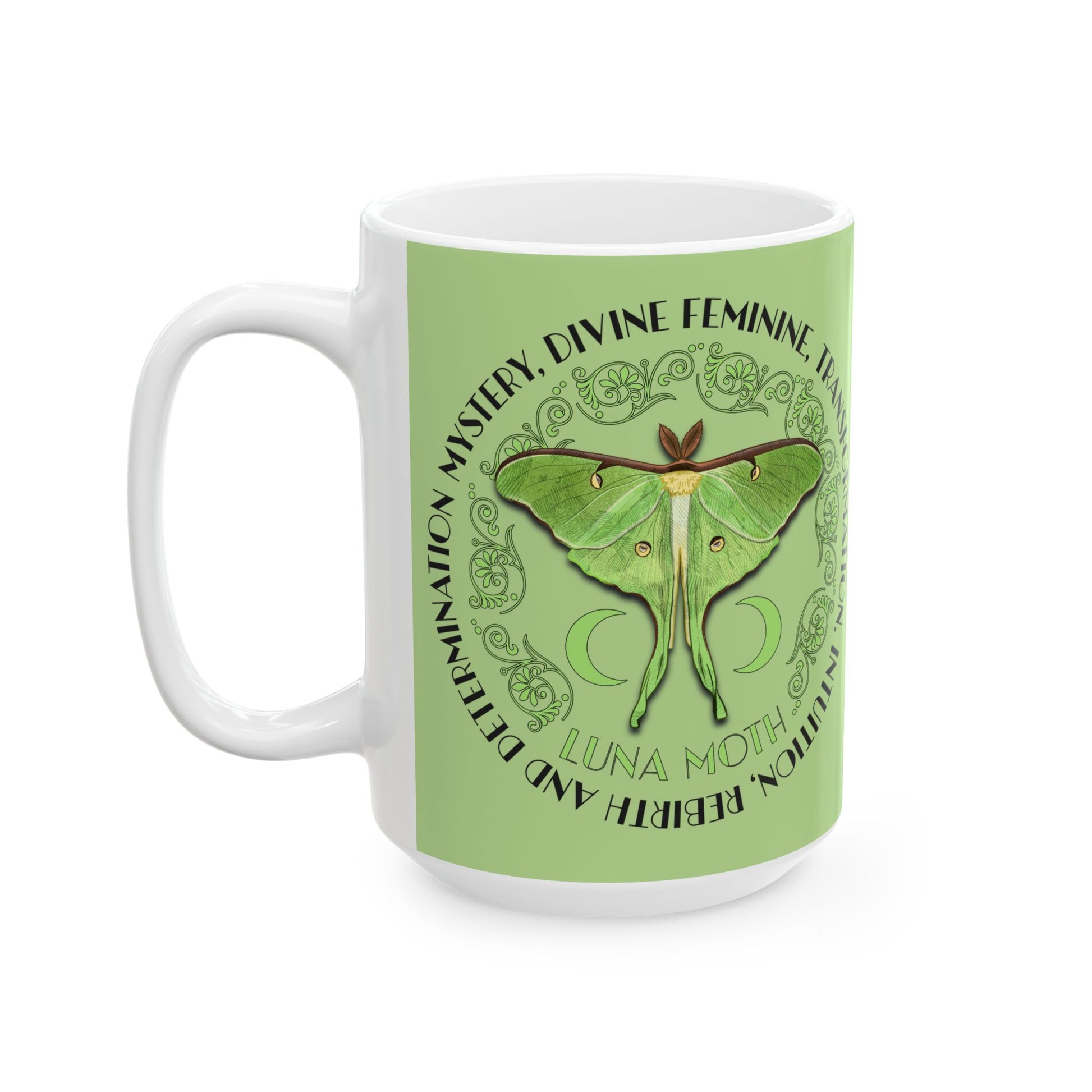 Luna Moth Coffee Mug Devine Feminine Gift For Green Witch Cottagecore Mystical Botanical Gift For Goddess Celestial Energy Coffee Cup BFF Mug Printify   