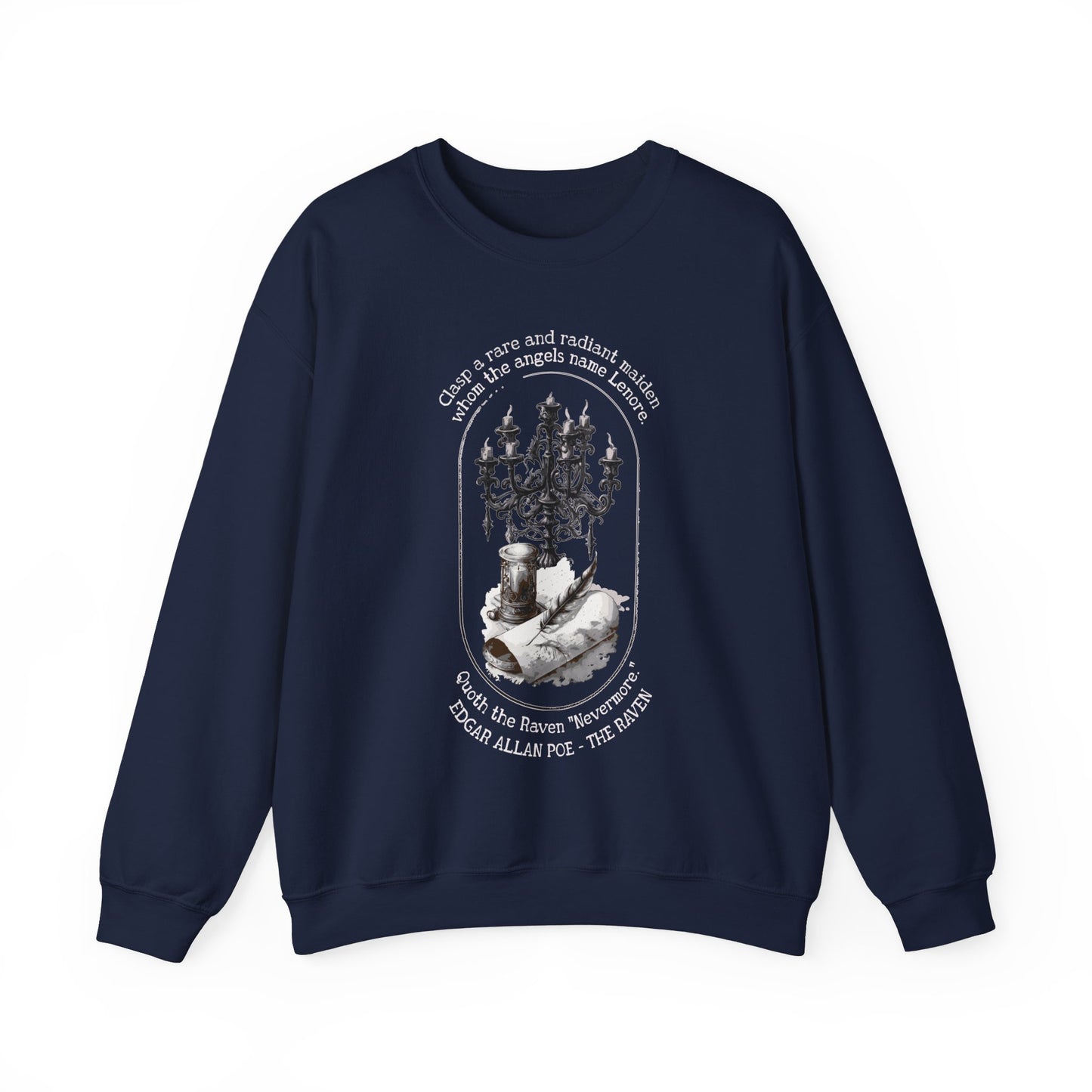 Edgar Allan Poe, Nevermore The Raven Sweatshirt, Book Lover, Halloween, Haunting Gothic Gift, Light, Dark Academia, Horror Movie Sweater Sweatshirt Printify S Navy 