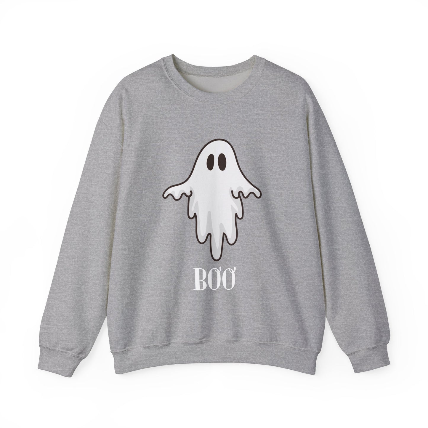 Halloween Ghost Sweatshirt, Cute Ghost Shirt, Spooky Season Sweater, Halloween Party, Autumn or Fall Style Top, Trick or Treating Style, Sweatshirt Printify S Sport Grey 